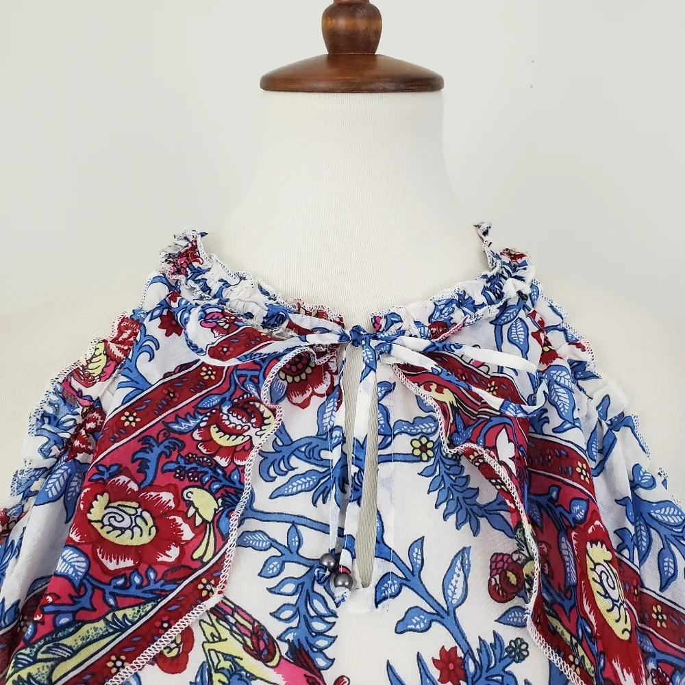 Point Sur J. Crew Ruffle Block Print Top - Picture 4 of 14